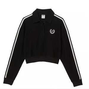 PINK Victoria’s Secret Reverse Fleece Cropped Polo Sweatshirt Size L